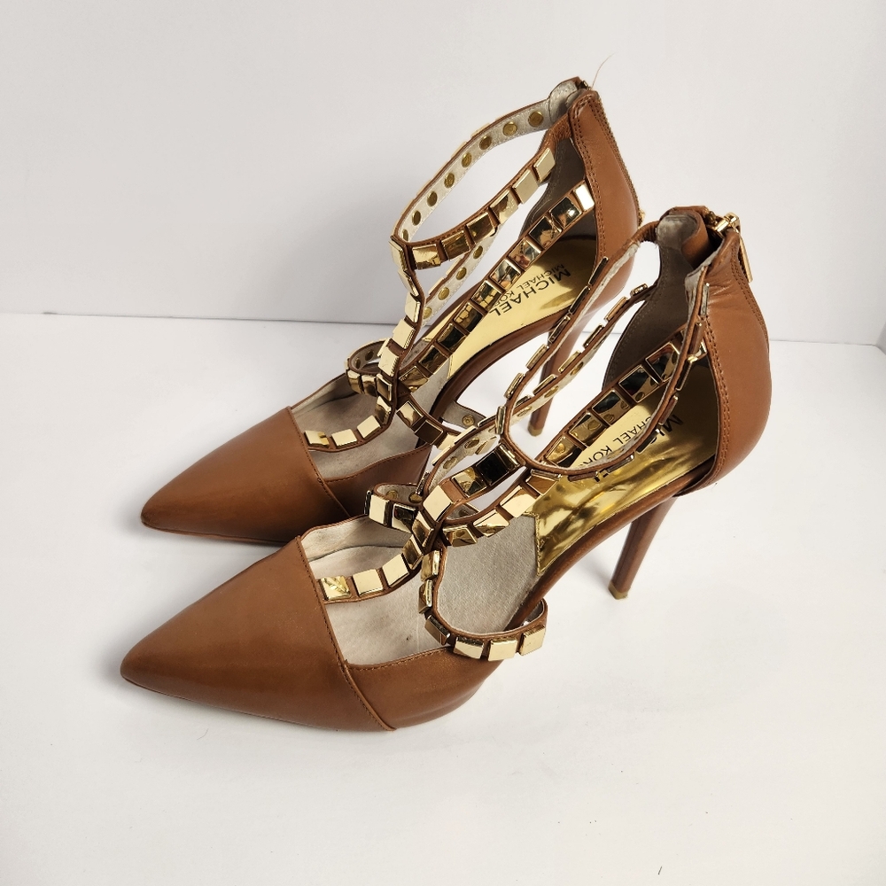 Michael Kors Camel Brown Studded Women's Stiletto Size 7.5